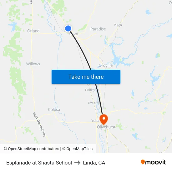 Esplanade at Shasta School to Linda, CA map
