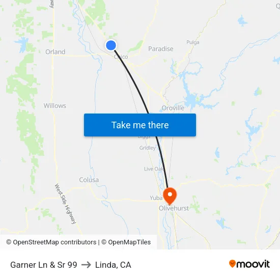 Garner Ln & Sr 99 to Linda, CA map