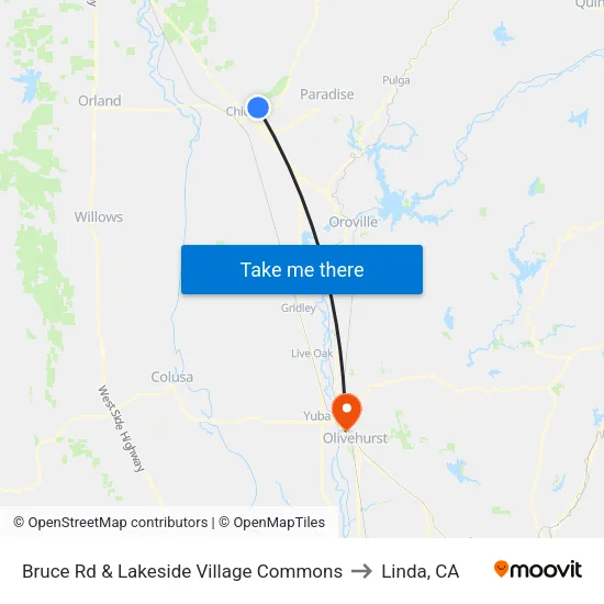Bruce Rd & Lakeside Village Commons to Linda, CA map