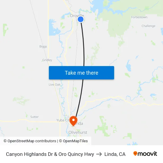 Canyon Highlands Dr & Oro Quincy Hwy to Linda, CA map