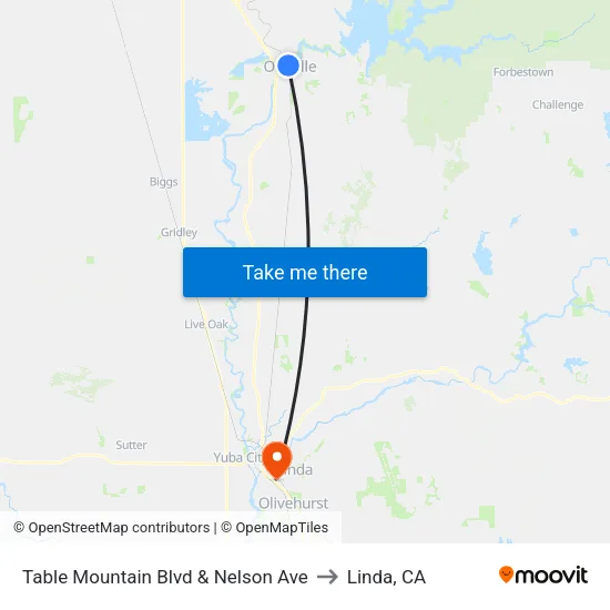 Table Mountain Blvd & Nelson Ave to Linda, CA map