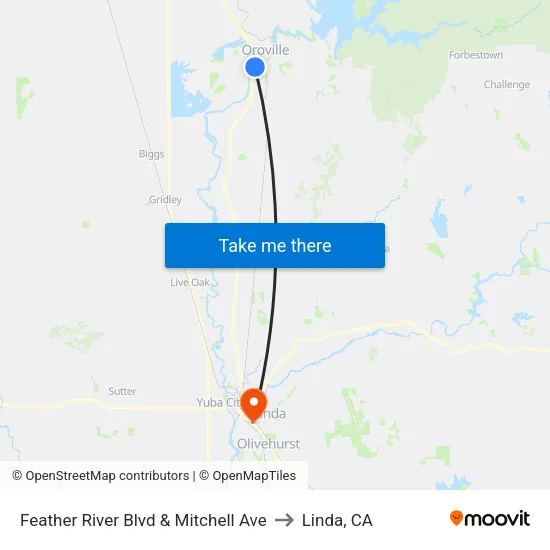 Feather River Blvd & Mitchell Ave to Linda, CA map