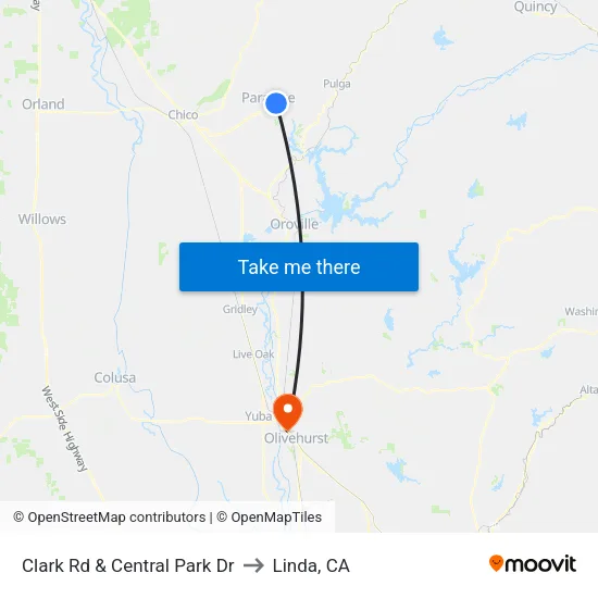 Clark Rd & Central Park Dr to Linda, CA map