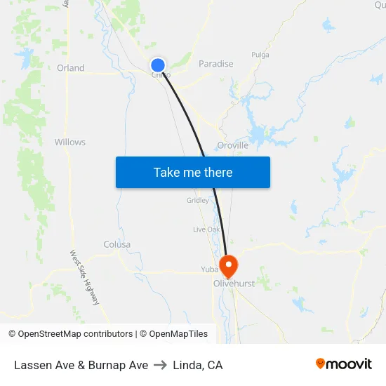 Lassen Ave & Burnap Ave to Linda, CA map