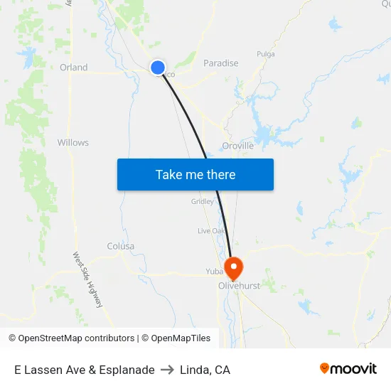 E Lassen Ave & Esplanade to Linda, CA map