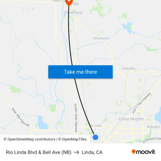 Rio Linda Blvd & Bell Ave (NB) to Linda, CA map