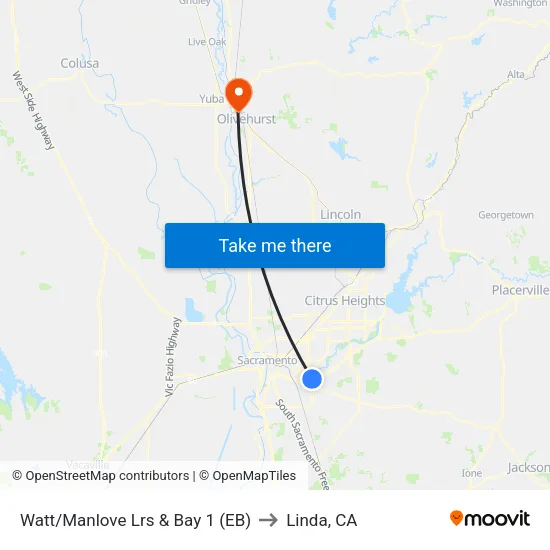 Watt/Manlove Lrs & Bay 1 (EB) to Linda, CA map