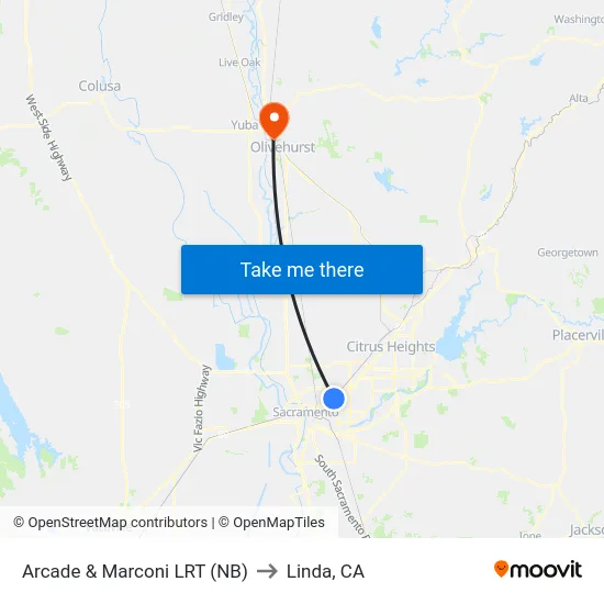 Arcade & Marconi LRT (NB) to Linda, CA map