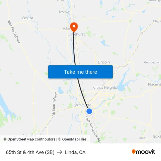 65th St & 4th Ave (SB) to Linda, CA map