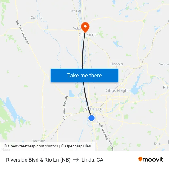 Riverside Blvd & Rio Ln (NB) to Linda, CA map