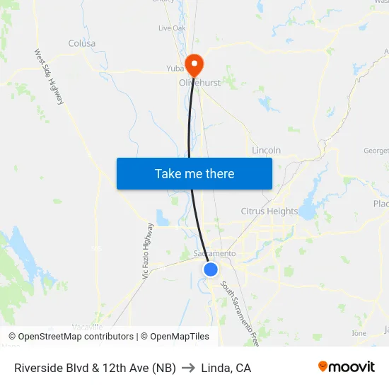 Riverside Blvd & 12th Ave (NB) to Linda, CA map