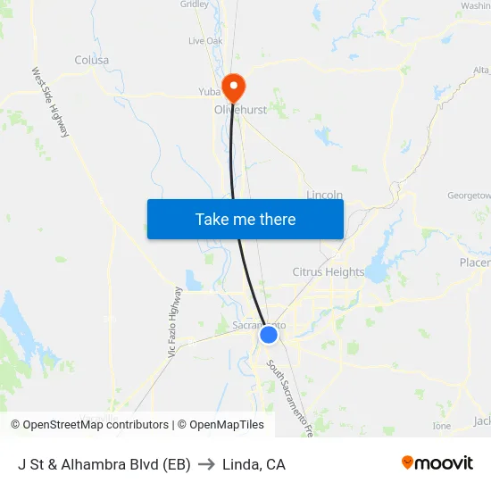 J St & Alhambra Blvd (EB) to Linda, CA map