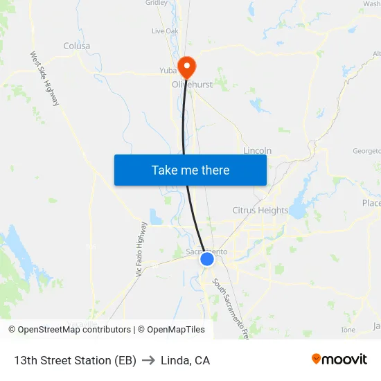 13th Street Station (EB) to Linda, CA map