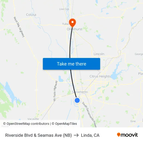Riverside Blvd & Seamas Ave (NB) to Linda, CA map