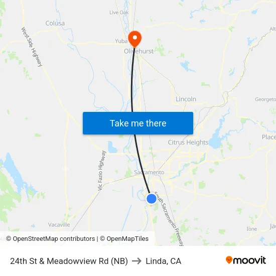 24th St & Meadowview Rd (NB) to Linda, CA map