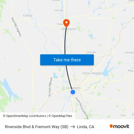 Riverside Blvd & Fremont Way (SB) to Linda, CA map