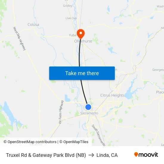 Truxel Rd & Gateway Park Blvd (NB) to Linda, CA map