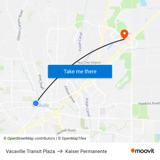 Vacaville Transit Plaza to Kaiser Permanente map