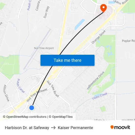 Harbison Dr. at Safeway to Kaiser Permanente map