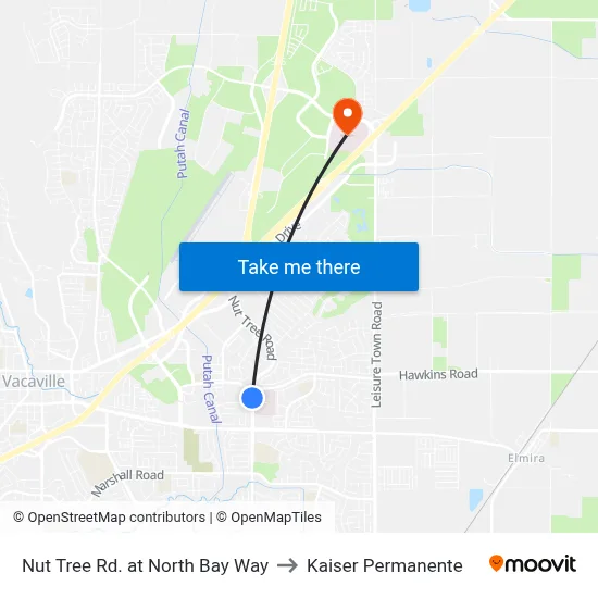 Nut Tree Rd. at North Bay Way to Kaiser Permanente map