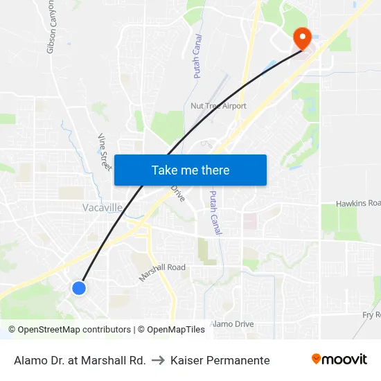 Alamo Dr. at Marshall Rd. to Kaiser Permanente map