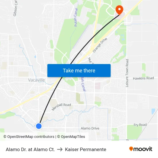 Alamo Dr. at Alamo Ct. to Kaiser Permanente map