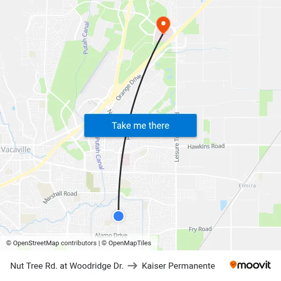 Nut Tree Rd. at Woodridge Dr. to Kaiser Permanente map