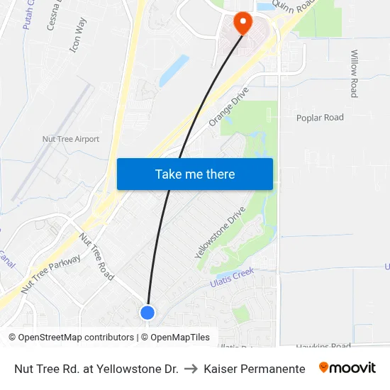 Nut Tree Rd. at Yellowstone Dr. to Kaiser Permanente map