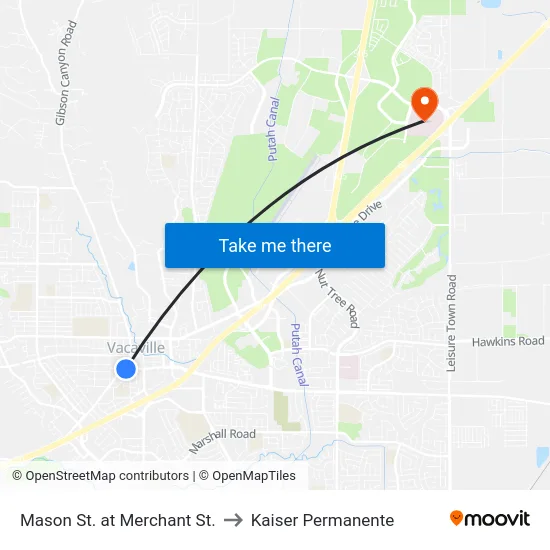 Mason St. at Merchant St. to Kaiser Permanente map