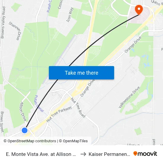 E. Monte Vista Ave. at Allison Dr. to Kaiser Permanente map