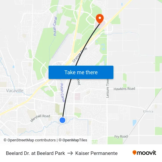 Beelard Dr. at Beelard Park to Kaiser Permanente map