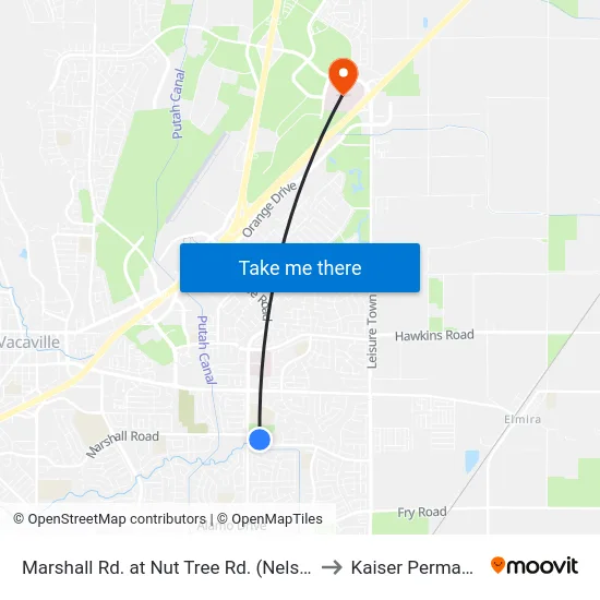 Marshall Rd. at Nut Tree Rd. (Nelson Park) to Kaiser Permanente map