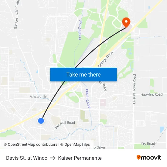 Davis St. at Winco to Kaiser Permanente map