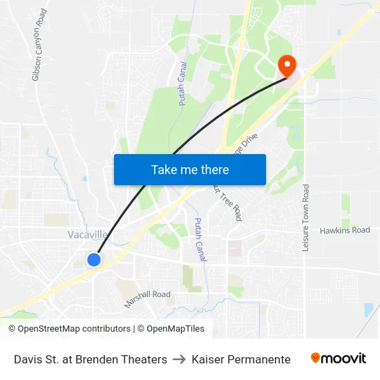 Davis St. at Brenden Theaters to Kaiser Permanente map