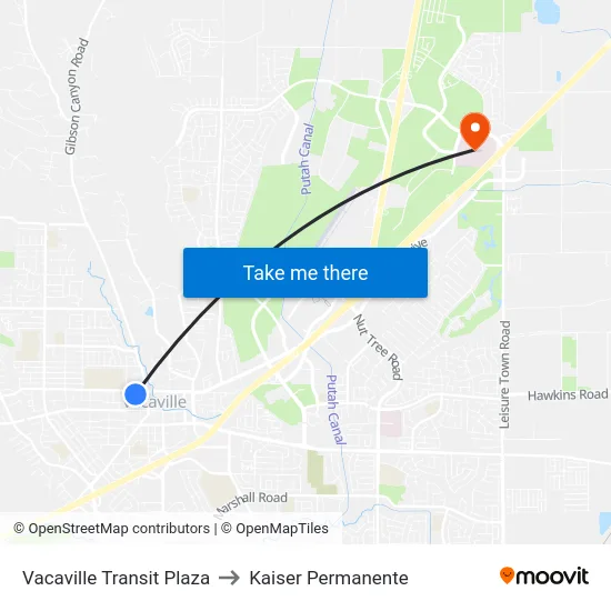 Vacaville Transit Plaza to Kaiser Permanente map