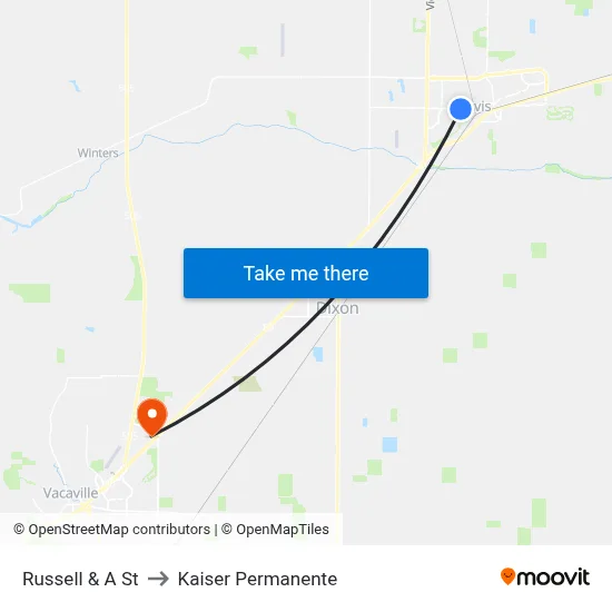 Russell & A St to Kaiser Permanente map
