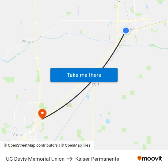 UC Davis Memorial Union to Kaiser Permanente map