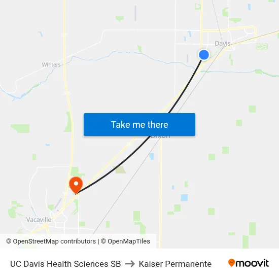 UC Davis Health Sciences SB to Kaiser Permanente map