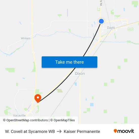 W. Covell at Sycamore WB to Kaiser Permanente map