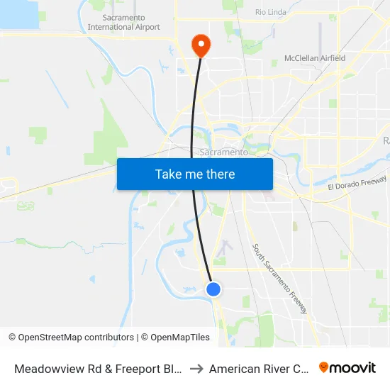 Meadowview Rd & Freeport Blvrd (EB) to American River College map