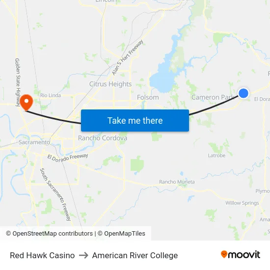 Red Hawk Casino to American River College map