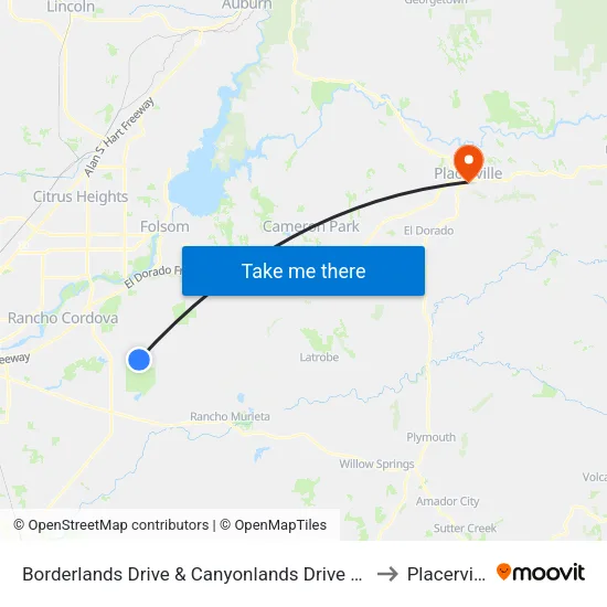 Borderlands Drive & Canyonlands Drive (NB) to Placerville map