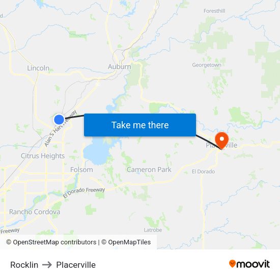 Rocklin to Placerville map