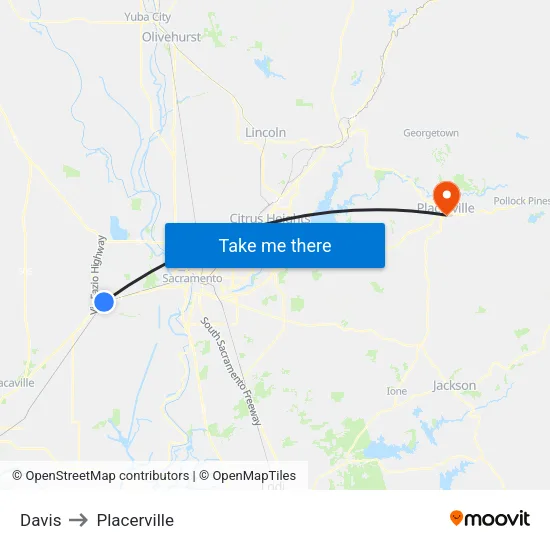 Davis to Placerville map