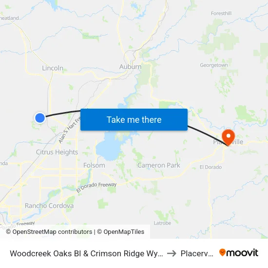 Woodcreek Oaks Bl & Crimson Ridge Wy (NB) to Placerville map