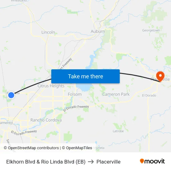 Elkhorn Blvd & Rio Linda Blvd (EB) to Placerville map