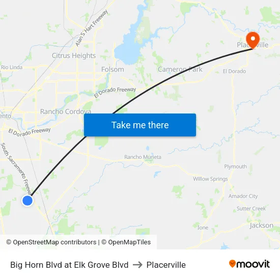 Big Horn Blvd at Elk Grove Blvd to Placerville map