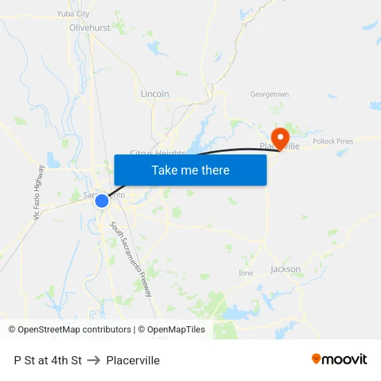 P St at 4th St to Placerville map