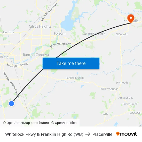 Whitelock Pkwy & Franklin High Rd (WB) to Placerville map