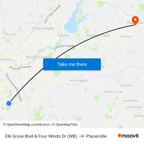 Elk Grove Blvd & Four Winds Dr (WB) to Placerville map